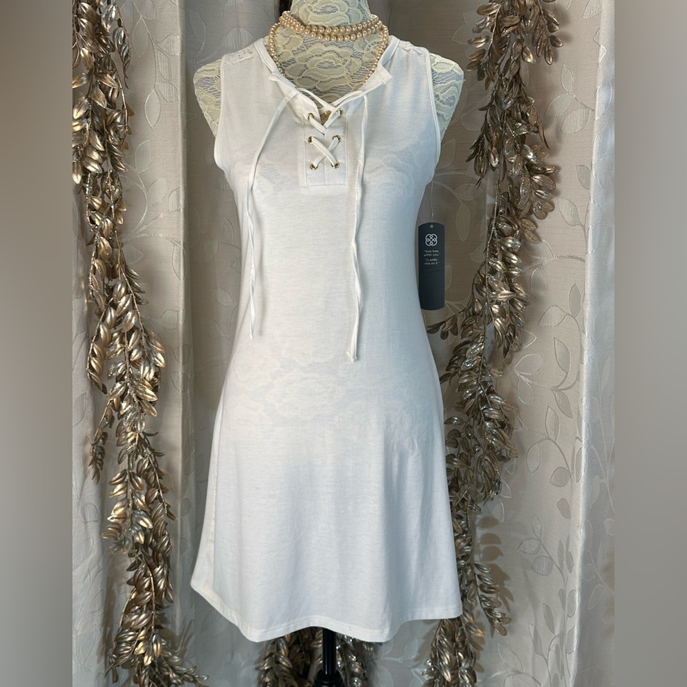 Daisy Fuentes White Lace-Up Sleeveless Dress Size S Boho Chic Casual